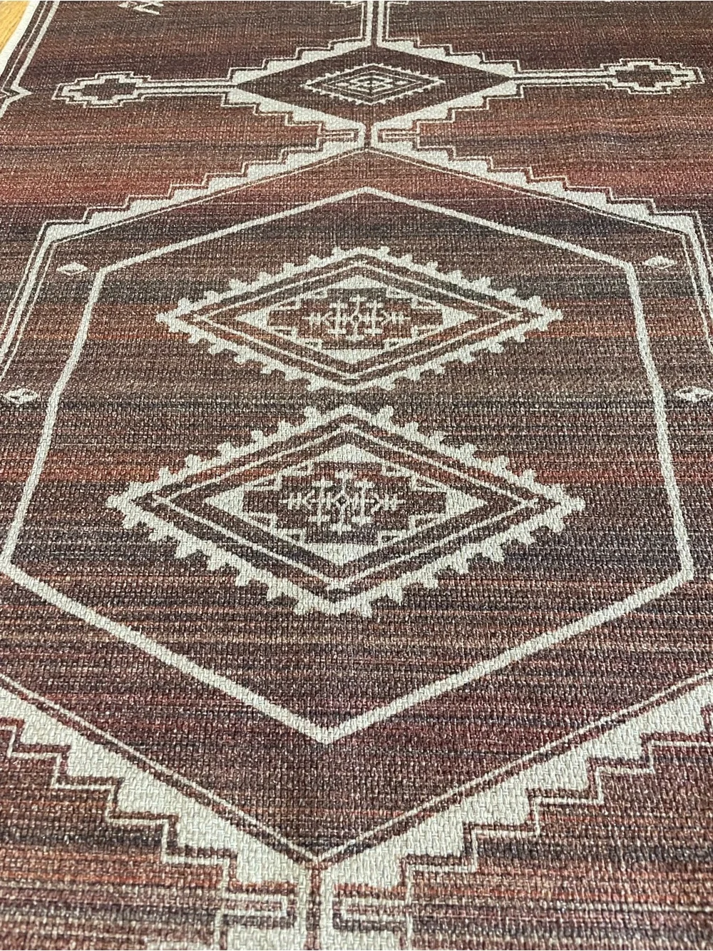 Ruggable Area Rug Cover-Rust Red Geometric